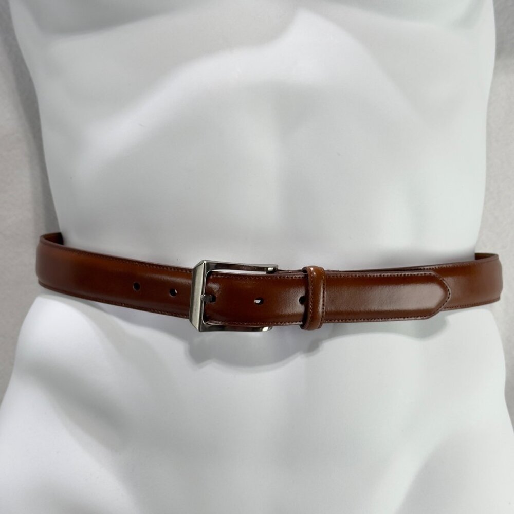 JOS A BANKS Genuine Italian Leather Brown Mens Belt Silver Buckle   Size 42
